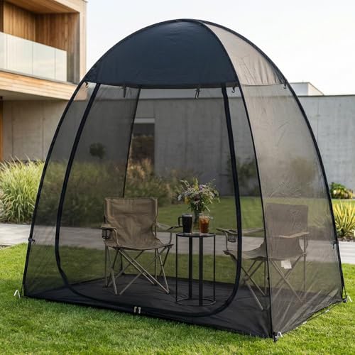 Alvantor® Pop Up Screen House Tent 6x6 FT, Snap-fit Black Mesh Screen Gazebo with Peaked Roof, Portable Screen Room Canopy Shelter with Sunshade & Sandbags for Camping, Backyard, Picnic