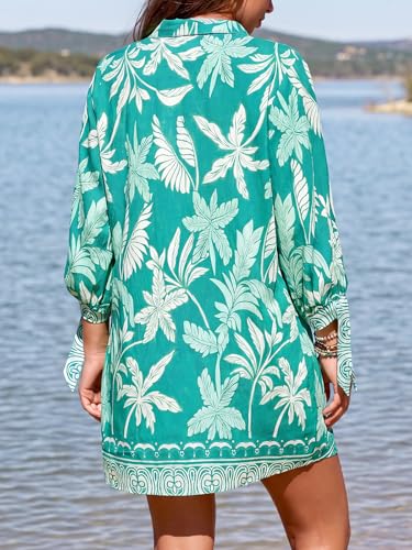 Image of CUPSHE Women Mini Summer Dress Cover Up Oversize Floral Shirt 3 /4 Sleeve Cuff Tie Button Down Beach Dresses Cover Up Top