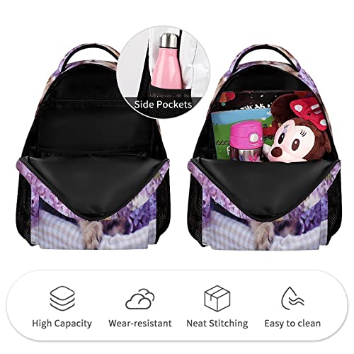Niapessel Kids Backpack for School, Cute Kitten Purple Flower Pattern Students Bookbags School Bags Girls Boys3