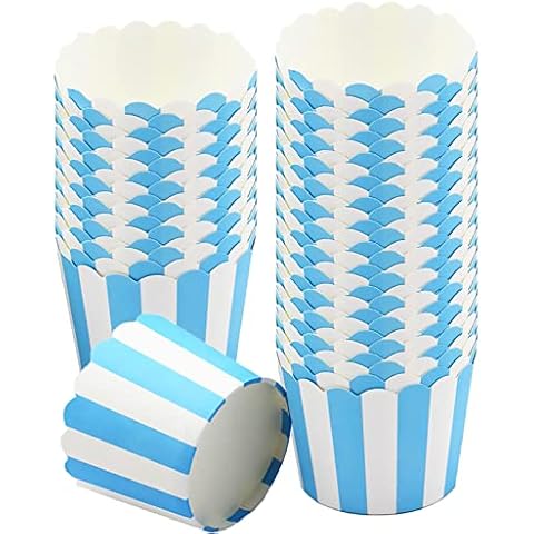 Cupcake Cases, 100PCS Elegent Muffins Baking Cups Blue and White Stripes Cupcake Liners Muffin Liners Baking Paper Cups Greaseproof Wrappers Cupcake for Wedding Birthday Party Cover