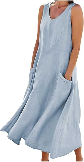 Womens Summer Cotton Linen Dresses 2026 Plus Size Travel Maxi Dresses with Pockets Vacation Wear Casual Spring Dress
