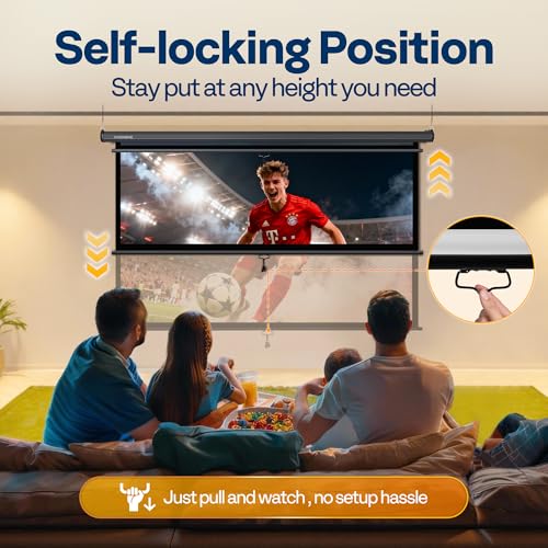 Image of VIVOHOME 100 Inch 16:9 Pull Down Projector Screen, Black | Manual Retractable 4K Projection Screen for Home Theater, Roll Up ALR Movie Screen for Ceiling and Wall Mount