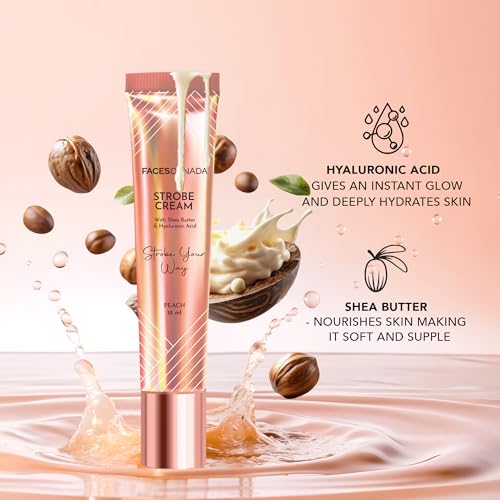 Image of FACES CANADA Strobe Cream Mini- Peach, 18ml | Primer + Highlighter + Moisturizer | Shea Butter & Hyaluronic Acid | Intense Hydration | Flawless Radiant Dewy Skin | Illuminating & Glowing Makeup Base