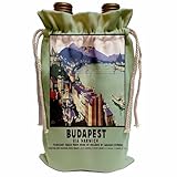 Wine Bag - Budapest Via Harwish River Scene with Boats and the Bridge BLN Vintage Travel Posters and Luggage Tags
