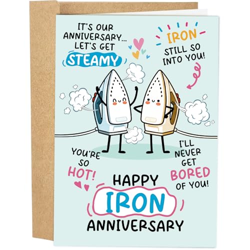 Naixiwen Funny 6th Anniversary Card for Him Her, Pun Iron Anniversary Card for Husband...