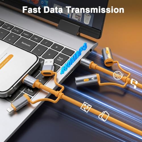 Image of Verilux 6 in 1 PD 60W Type C Cable Fast Charging with 480Mbps Data Synch | 1.2M C Type Charger Cable with USB A /Lighting /USB C to C /Lighter /Lamp for iPhone 17 /16 /15 Series, Galaxy S26 /S25 /S24