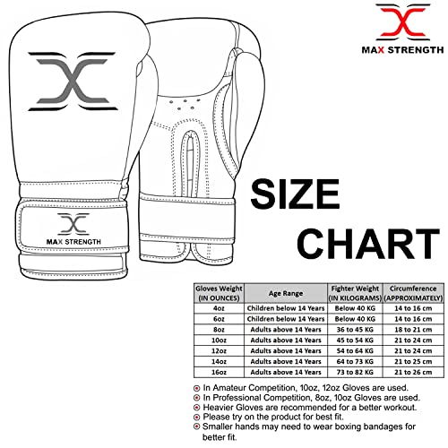 Image of Max Strength Boxing Gloves | Set in 12oz 10oz 8oz for Pro Sparring Kickboxing MMA Muay Thai | Extra Padded Protection for Men Women with Ventilated Palm (Black /Red 12oz)