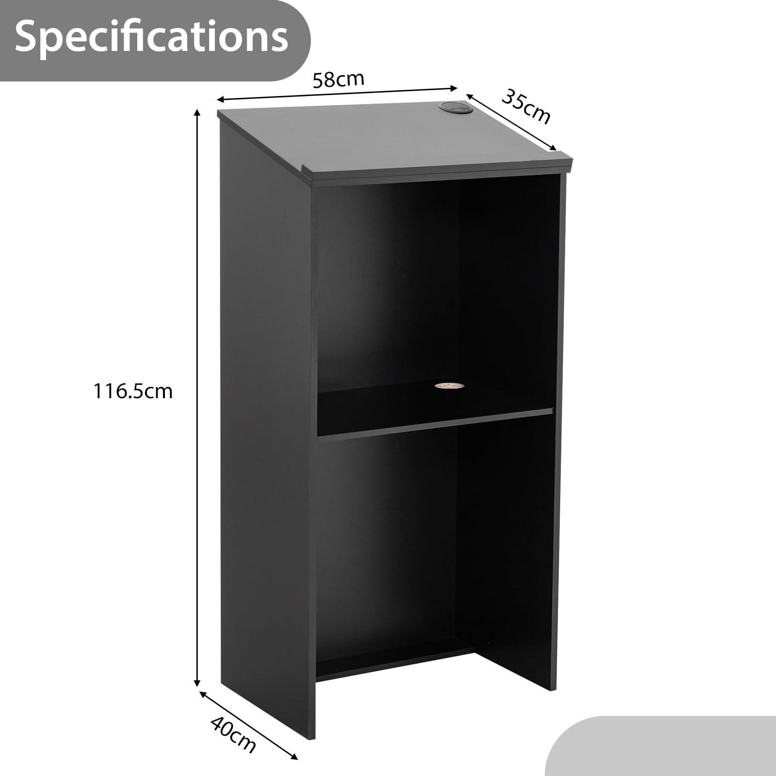 GIANTEX Podium, Hostessenständer für Redner mit Ablagefläche & Kabellöchern, Rednerpult, Kanzel für Kirche, Stehpult aus Holz für Klassenzimmer, Büro, Restaurant, Seminar, 58 x 40 x 117cm (Schwarz)