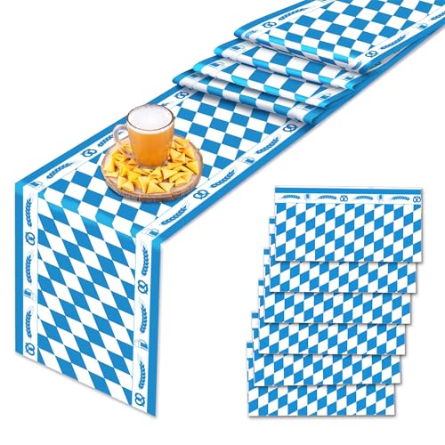 Oktoberfest Tischläufer 6 Stück Oktoberfest Deko 275x35cm Bayrische Deko Blau Weiß Bayerische Tischband Tischdecke für München Bier Festival Bierzelten Biergarten Party Zubehör