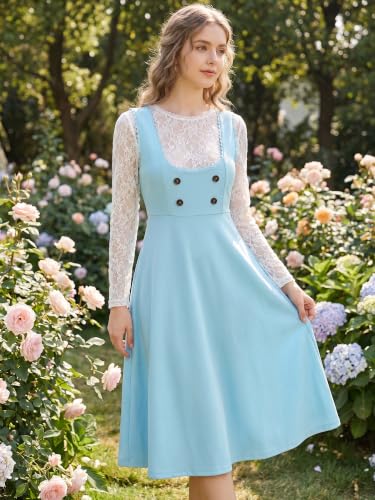 Image of Allegra K Gothic Overall Dress for Women's Lace Trim Midi Dress