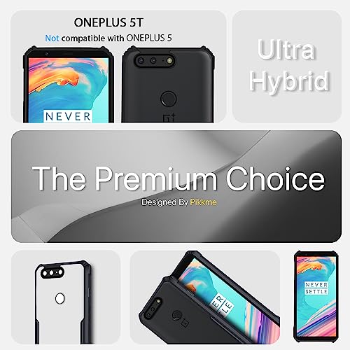 Image of Pikkme OnePlus 5T Back Cover | Crystal Clear Transparent Back | Ultra Hyrbid | Full Camera Protection | Raised Edge | Bumper Back Case (Black)