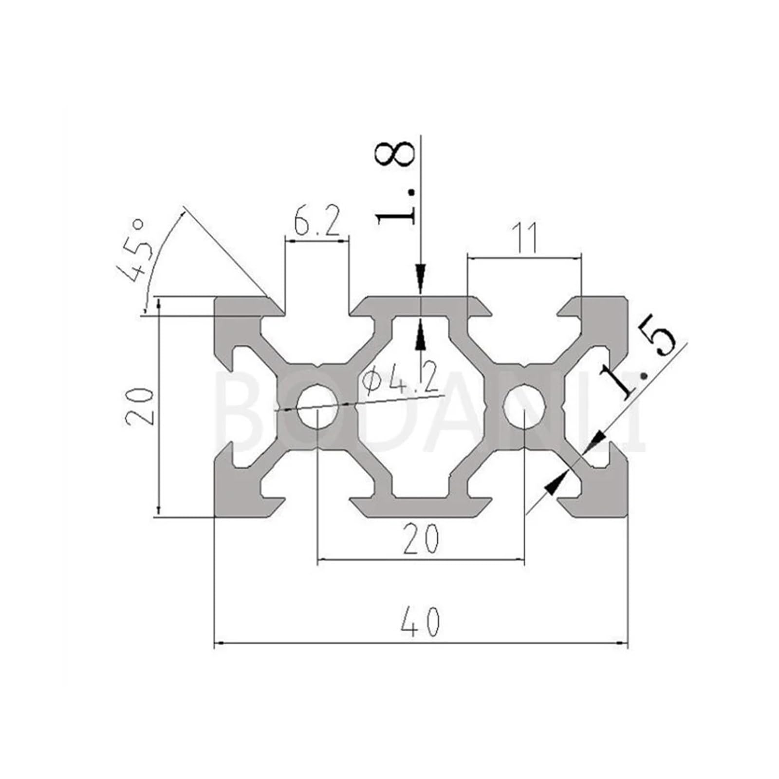 Guida lineare con scanalatura a V nera 2040 standard europeo for estrusione di profili in alluminio da 100-800 mm for stampante 3D CNC(400mm)