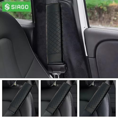 Image of SIAGO Premium Car Seat Belt Cover (Pack of 2) | Soft Shoulder Strap Protector | Adjustable Universal Fit for Cars, SUVs, Trucks | Black, Beige, Grey, Tan | SIA128