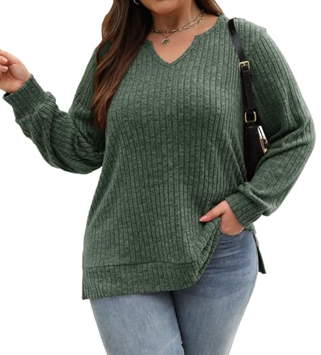 Gloria&Sarah Women's Casual Long Sleeve V Neck Lightweight Knitted Sweaters Loose Fit Plus Size Tunic Tops L-4XL2