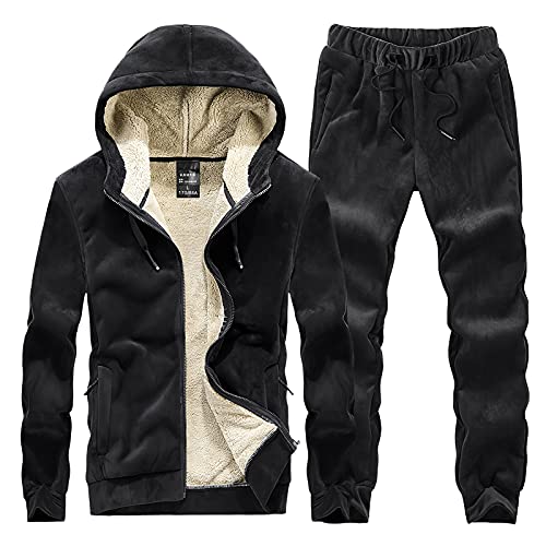 Men's Hooded Tracksuit Fleece Hoodie Coats Jogging Winter Warm Pullover Sweat Suits