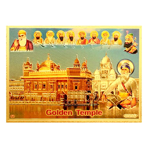 Yogic Mantra Golden Temple Waheguru Guru Nanak Photo | Unframed 5x7 Inch | 180 GSM Gold Foil Paper | Embossed Printing | 10 Gurus of Sikh Photo Wall Decor Poster Art Gift | Home Mandir Office Temple