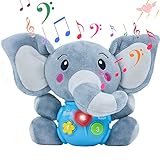 juguetes para bebes recien nacidos ♫ Juguete Relajante: al agitar elefante peluche, se escuchará un sonido "ja, ja, ja" y el botón rojo se iluminará. Puede atraer la atención de los bebés que lloran, también puede hacer felices a los niños, calmar muy bien las emociones del bebé, muy adecuado como juguetes bebes 6-12 meses.