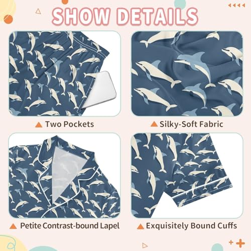 senya Whales Satin Summer Pajama Sets Silk Short Sleeve Button Down Sleepwear3