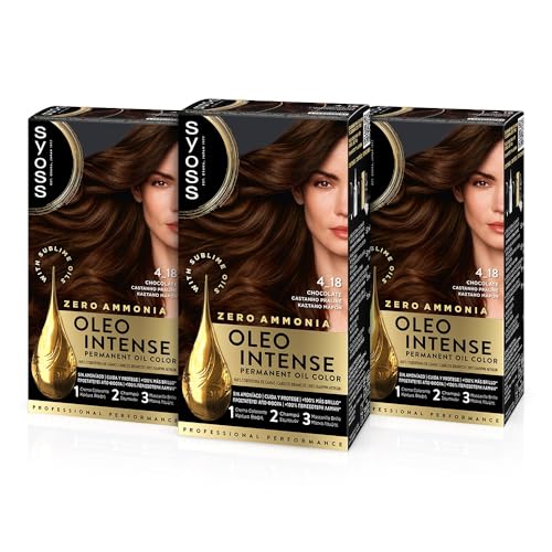 Syoss Oleo Intense - Tinte 4-18 Chocolate – Coloración permanente Sin Amoníaco – Cobertura profesional de canas – Resultados de peluquería (Pack De 3)
