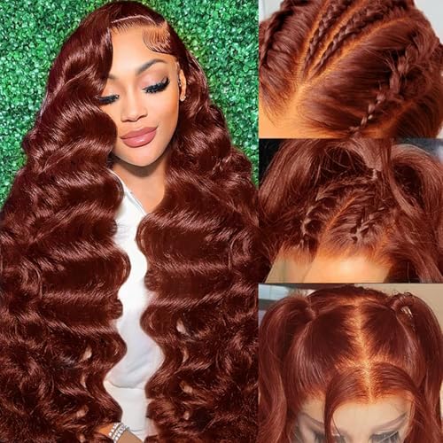 Uveous 26 Inch Reddish Brown Lace Front Wigs Human Hair 13x6 Body Wave Lace Front Wig 180% Density #33 Glueless Wigs Human Hair with Baby Hair Pre Plucked