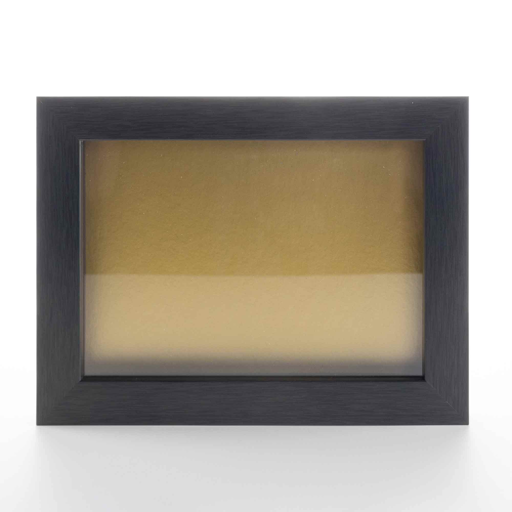 Charcoal 5x7 Small Shadow Box Picture Wooden Frame with Gold Acid-Free Backing UV Acrylic & Hanging Hardware - with 3/4