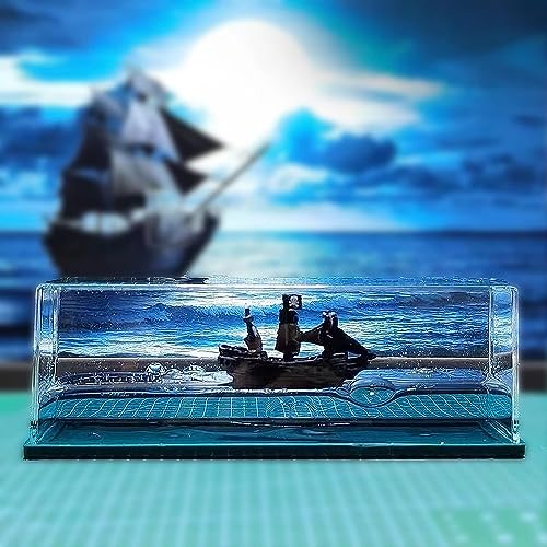 Black Pearl Pirate Ship in a Bottle – Boat in a Box Liquid Wave Fluid Drift Bottle Black Pearl Pirate Model Ship Sailing Simulation for Home Decoration Display Cases Desk Toy Gifts (Box)