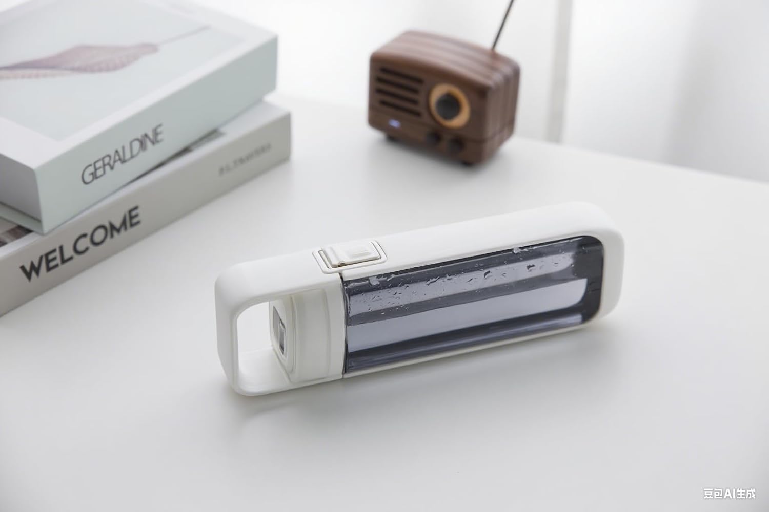 Flat Water Bottle Leak Proof One Hand Open Integrated Handle w/Flip-Top Double Lock Fit in the Purse Slim Rectangular Shape for Travel Daily Use,12 Fl Oz,White