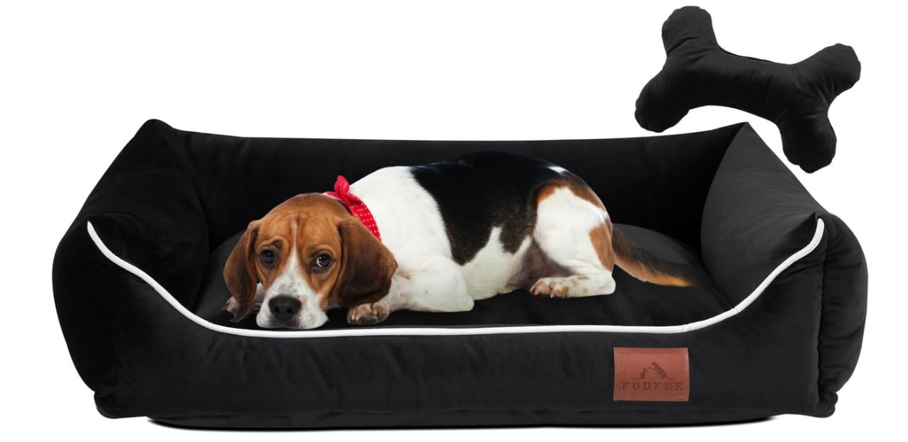 FUUFEE Lux Dog Bed | 70x50 cm | Cozy Sofa for Medium Dogs | Comfortable and Washable | with Removable Cover | Perfect for Your Pet's Rest and Relaxation | Ultra Black