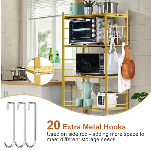 Image of Himix 5-Tier Foldable Storage Shelves with 20 Hooks Wheels Bookshelf Gold