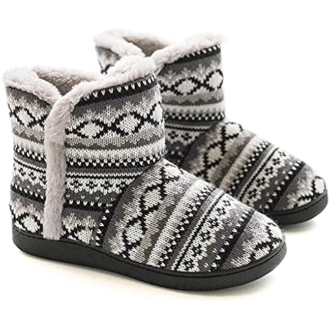 GURGER Slippers Boots Women Hard Sole Memory Foam Knit Bootie Slippers Plush Comfy Warm Ladies House Shoes Gray Size 7.5 8 Cover