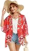 Summer Kimono Cardigan for Women Sheer Boho Tops Casual Open Front Swimwear Shirts Beach Cover ups (Boho Red,XL) #4