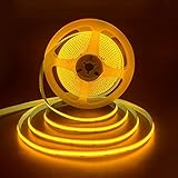 HAMRVL COB LED Strip Lights Yellow, DC12V 16.4ft/5M 320leds/M CRI90 Bright Flexible LED Tape 8mm, for Indoor Home Cabinet,Bedroom,Kitchen,Stage,Backlight DIY Lighting(Without Power Supply) (Yellow)