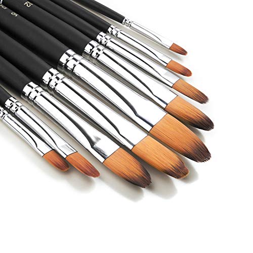 9 Pieces Artist Paint Brushes Nylon Filbert Paint Long Handle Value Set for Oils, Acrylic, Gouache & Watercolor Painting-Lightwish (Filbert Paint)