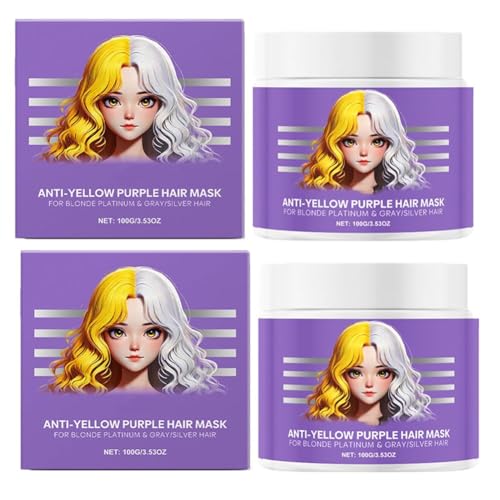 Mascarilla capilar morada antiamarilleamiento, mascarilla morada para cabello rubio, repara y fortalece el cabello dañado, acondiciona el cabello seco, para mujeres y hombres decolorados