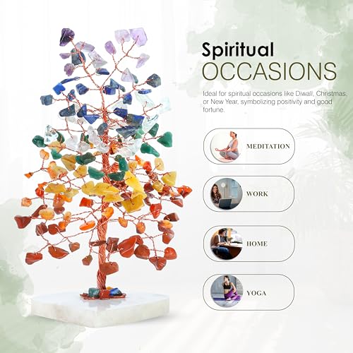 Image of Crocon Crystal Heart Base 7 Chakra Tree of Life, Birthday Gifts for Women | Healing Crystals Tree Brings Positive Energy, Good Luck, Feng Shui House & Office Desk Decor for Girlfriend & Wife Present