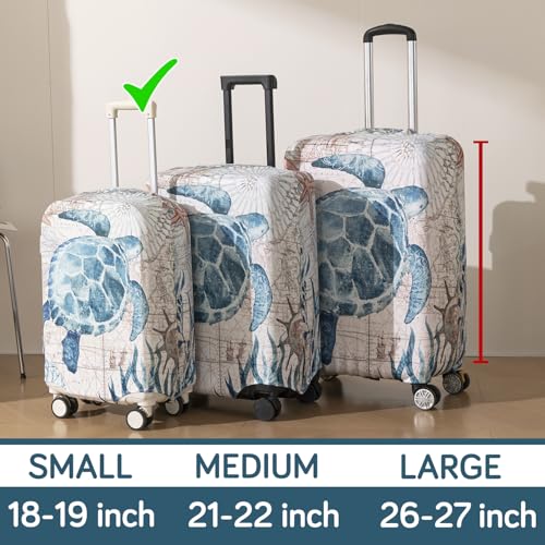 Image of HOKIPO Suitcase Covers for Trolley Suitcase, 220gsm Durable and Washable, Small (18-19inch) - Ocean Turtle (AR-6343-D7)