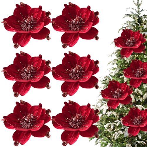 Fleurs de magnolia Noël rouge brillant pour embellir votre décoration de table de mariage