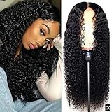 Peluca de pelo rizado profundo hecha de fibra sintética 100% de alta calidad resistente al calor, se ve, se mueve y se siente como el cabello real, suave y sedoso, completo y grueso. Puede mostrar tu propia línea de cabello natural o hacer una coleta o moño fácilmente, lo que hace que tu peluca sea más realista.