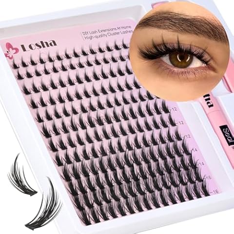 Losha Lash Clusters Kit Manga Eyelash Clusters D Curl Wispy DIY Lash Extension Kit 180pcs Anime Cluster Lashes with Lash Bond and Seal and Lash Tweezers 8-16mm Soft Lashes Clusters (Anime) Cover