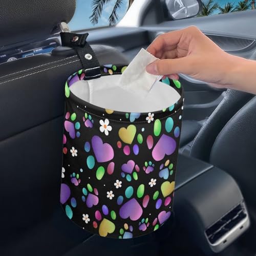 Image of Portable Car Garbage Bin Car Trash Bin Heart Dog Paw Flower Car Trash Can Bags Collapsible Accessories Trash Can Rubbish Bin Garbage Bin Decoration Car Interior Universal