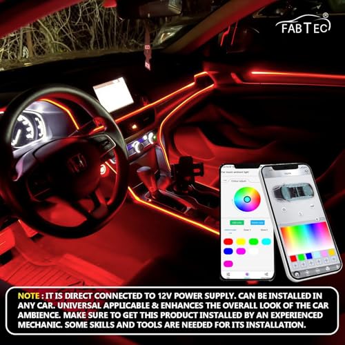 Image of Fabtec K4 Ambience Light 6 in 1 Multi Color Running Matrix Interior Atmosphere Ambient Light for Dashboard & Doors (App Controlled, 6 Pc)