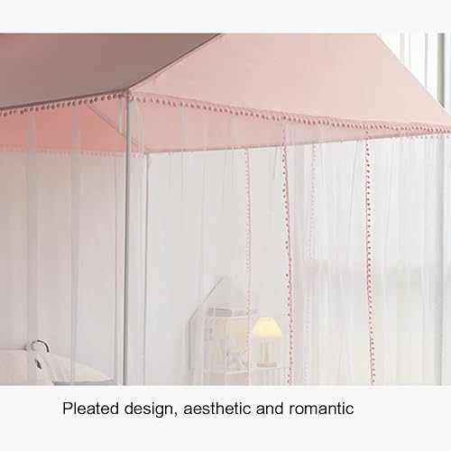 Miniatura 3 de Akiky Toldo de cama con castillo de princesa pompón para interiores y exteriores, no incluye postes de cama (individual, rosa)