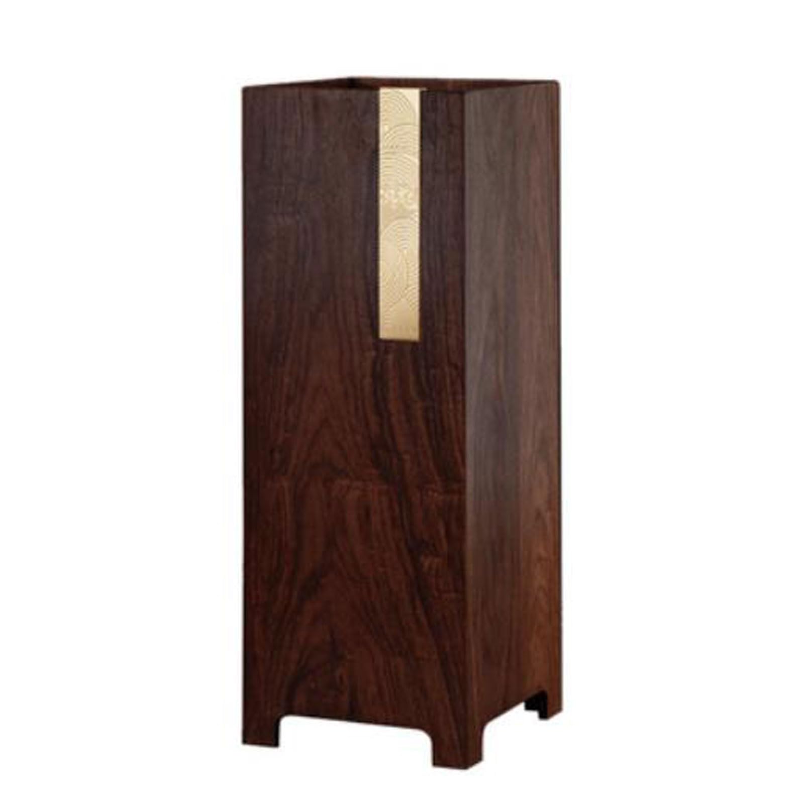 GEK208130 Free Standing Solid Wood Umbrella Stand, Rectangular Holder Storage Rack Bucket with Plastic Water Tray and Brass Hook, Home Office Entrance Decoration Umbrella Holder(Dark Brown)