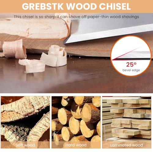 Image of Serplex Wood Craft Chisel Set For Wood Craft, 4pcs Multi-Size Bevel-Edge | Craft Chisels With Wooden Handle And Chrome Vanadium Steel Construction For Trimming, Shaping, Detailing Tasks Duties