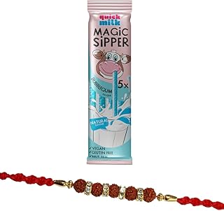Quick Milk Magic Sipper Straw with Designer Rudraksh Rakhi | Rakhi Gift For Brother |Magic Sipper Straw | 05-picture-17