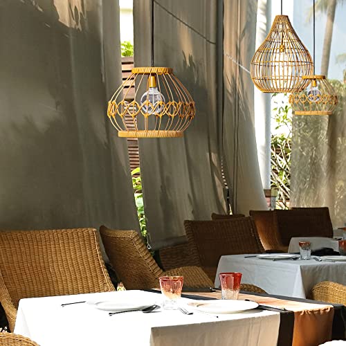 Teamson Home Pt-Ol0001-Amz Weave Outdoor Solar Powered Open Wicker Hanging Lantern Shaped Pendant Light With Dimmable Bulb And Remote Control With Multiple Modes And Levels, Brown #TOP3