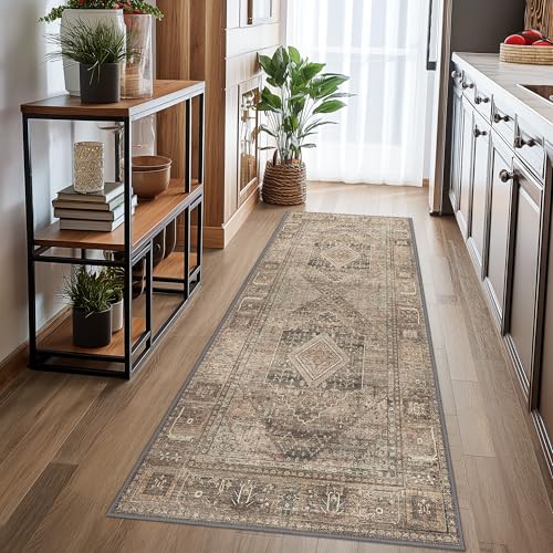 GENIMO 3x10 Non Slip Hallway Runner Rug, Machine Washable, Thin & Low Pile Lightweight for Kitchen, Laundry, Entryway, Bedroom & Living Room, TAN