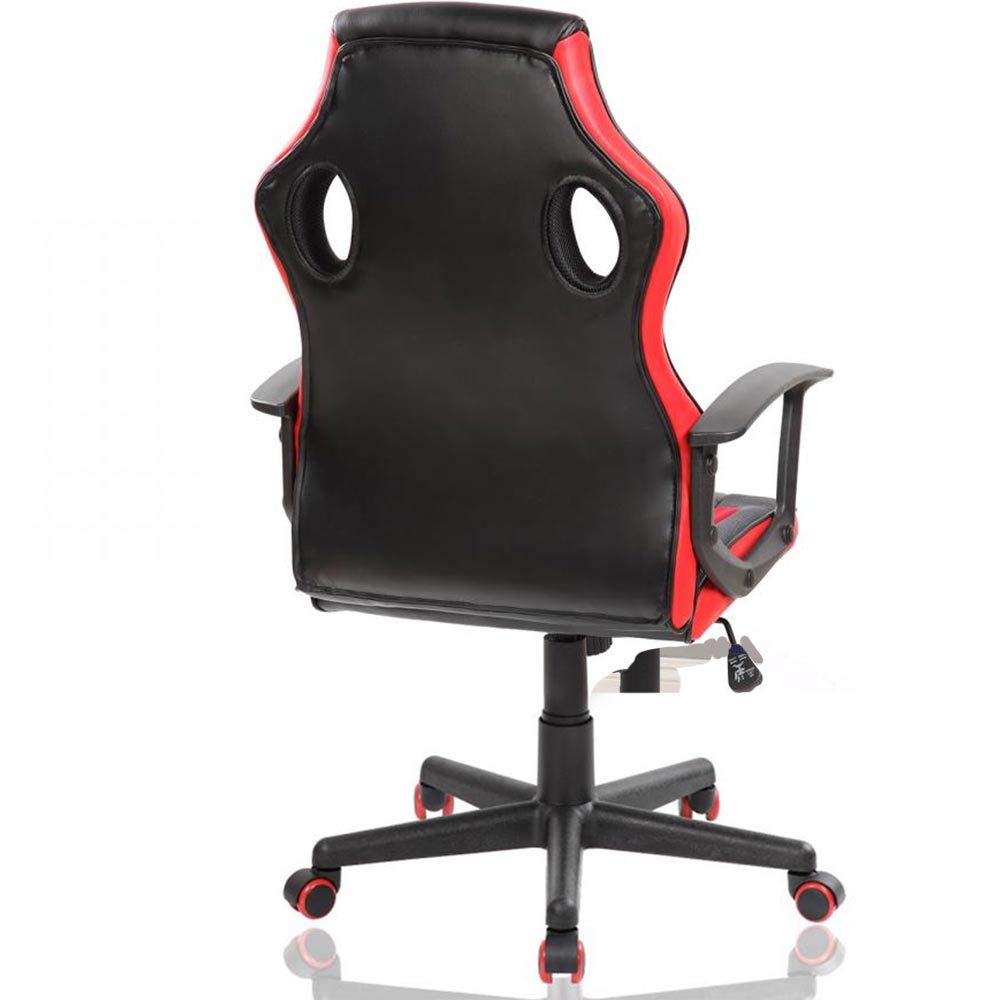 BAKAJI Sedia Poltrona Gaming Scrivana Ufficio Casa in Ecopelle Schienale Reclinabile Rotazione 360 Gradi Direzionale Altezza Regolabile Base 5 Ruote (Rosso)