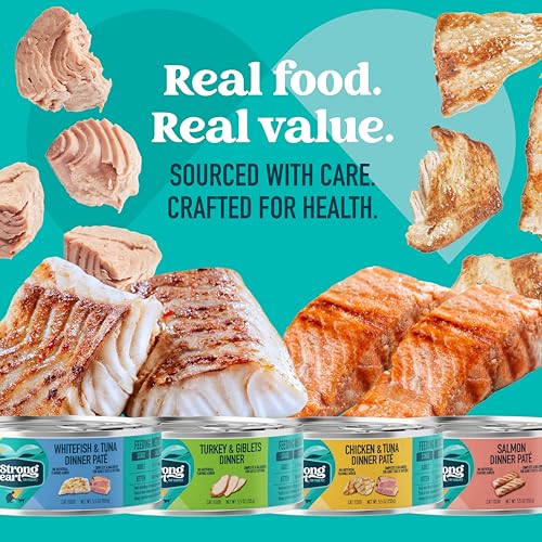 Image of A Strong Heart Canned Wet Cat Food, Dinner Variety Pack - 5.5 oz Cans (Pack of 32), Made in The USA with Real Turkey, Chicken, Tuna & Whitefish & Salmon