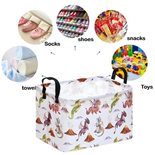 Image of Round Laundry Basket Gragon Nursery Hamper Storage Bins Dinosaur room Decor | Waterproof Canvas Collapsible Storage Basket With Sturdy Handles Multi-scene Organizer Dinosaur For Play Bedroom Decor Gift